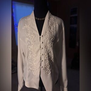 Vintage White Embroidered Button Down Shirt